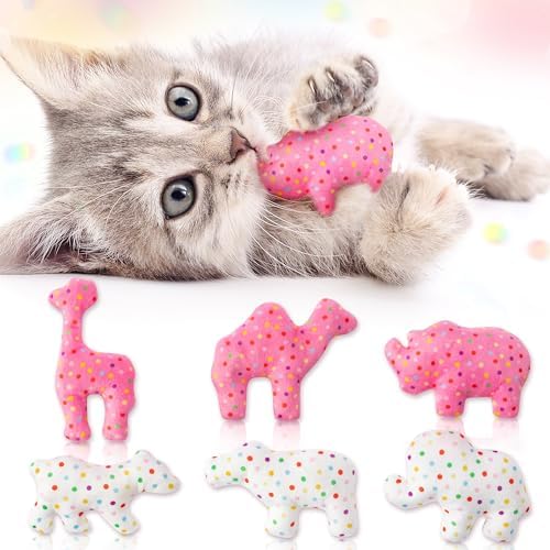MALLMALL6 6Pcs Frosted Animal Cookie Catnip Crinkle Paper Sound Toys Gift for Cat, Catmint Teething Chew Kick Interactive Toy for Indoor Cats, Soft Candy Pet Presents Supplies for Kitten Lover by MALLMALL6