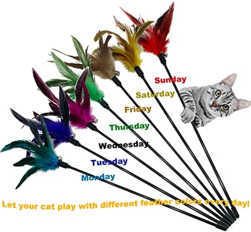 Cat Wand Toy Feather Stick Cat Toys, 7 Pieces Interactive Cat Toy Feathers Wand for Indoor Cats - Image 2