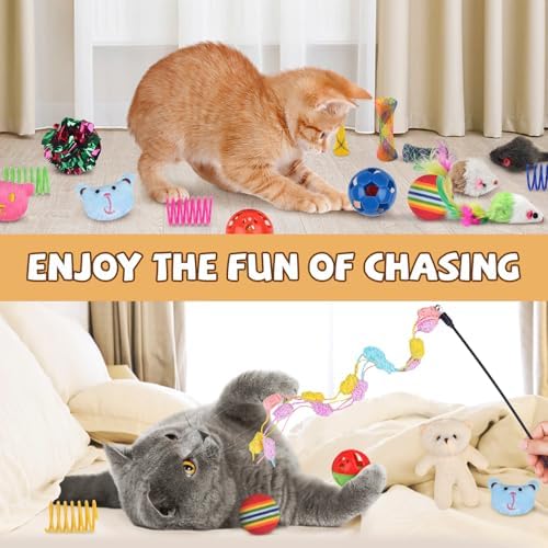 QUOZUO 30 Pcs Cat Toy Kitten Toys Set, Interactive Cat Toy Wand Cat Springs Ball Toy with Bells, Cat Toys for Bored Indoor Cats, Gift Box Styles - Image 5