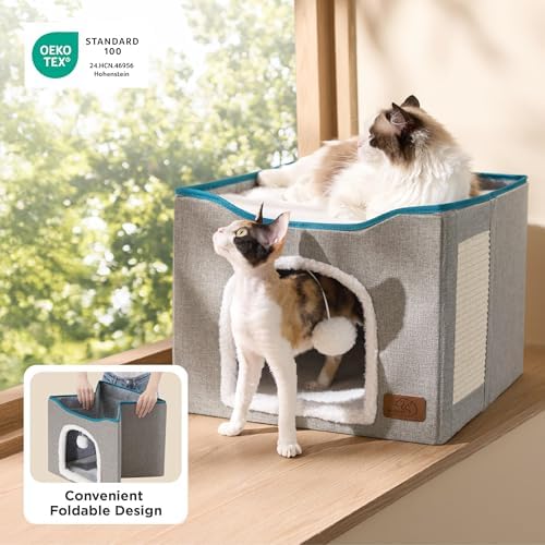 Bedsure Cat House Bed for Indoor Cats with Fluffy Ball and Scratch Pad - Image 5
