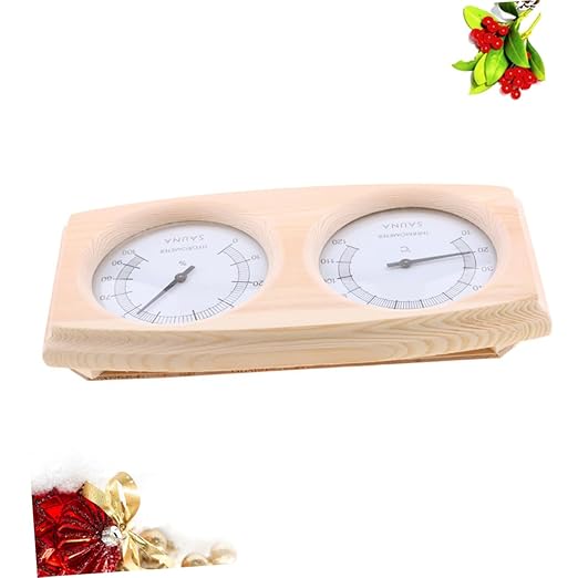 DECHOUS Wooden Hygrothermograph for Sauna Durable Temperature Humidity with Dial Easy to Read Pointer Celsius Scale for Indoor Use and Terrariums