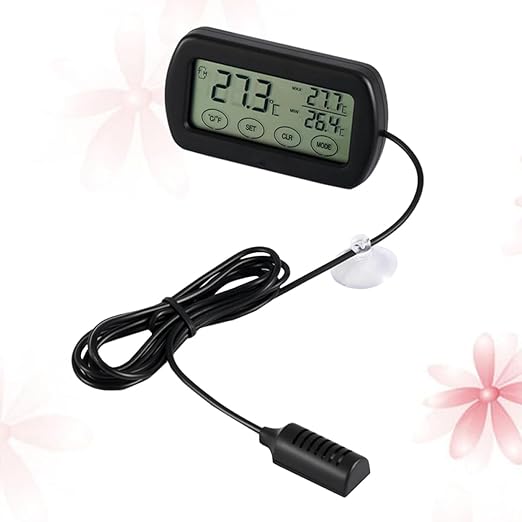 Happyyami LCD Digital Thermometer Hygrometer for Egg Hatching and Pet Monitoring Display with Fixed Suction Cup Sensor Material
