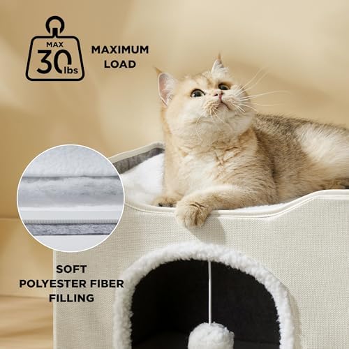 Bedsure Cat House Bed for Indoor Cats with Fluffy Ball and Scratch Pad - Image 2