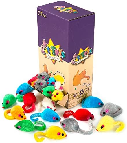 CHIWAVA 36PCS 4.1'' Furry Cat Toy Mice Rattle Small Mouse Interactive Play - Image 3