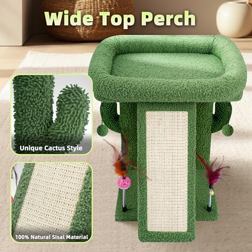 TWDEPART Cactus Cat Tree Tower with Cat Scratching Post for Indoor Cats,Activity Centre Climbing Tree Cat Furniture with Playful Toy Balls,Green - Image 6