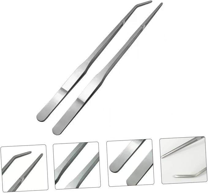 BESPORTBLE 2pcs Pet Feeding Tweezers Straight Curved Tips for Reptile Care for Safe Feeding of Lizards Snakes and More Terrarium Environments