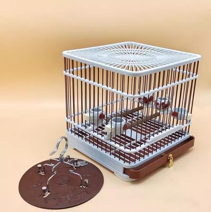 Parakeet Cage,Accessories, Vintage Bird Cage Decorative Hanging Plastic Square Birdcages House Carrier for Small Birds Small Birds(B)