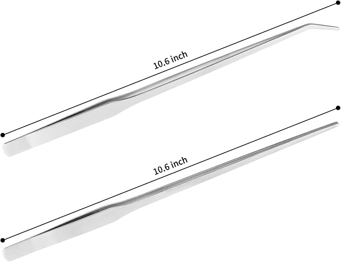 Fri4Free 2PCS Long Aquarium Tweezers - 10.6" Straight and Curved Tweezers, Stainless Steel Reptile Feeding tongs, Terrarium Aquascape Tools Feeder for Lizards, Bearded Dragon Snake Tank Accessories