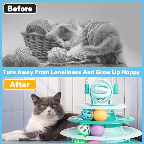 Goosheep Cat Toy Interactive Pet Plaything for Indoor Kitten Interactive Kitty Puzzle Ball with 2 Cat-Tease (Green) - Image 3