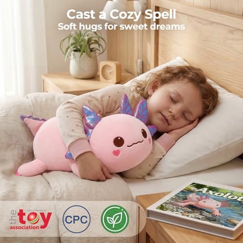 Mewaii Pink Axolotl Plush Pillow Cute Plushies, Squishy & Huggable, 13 in - Image 3