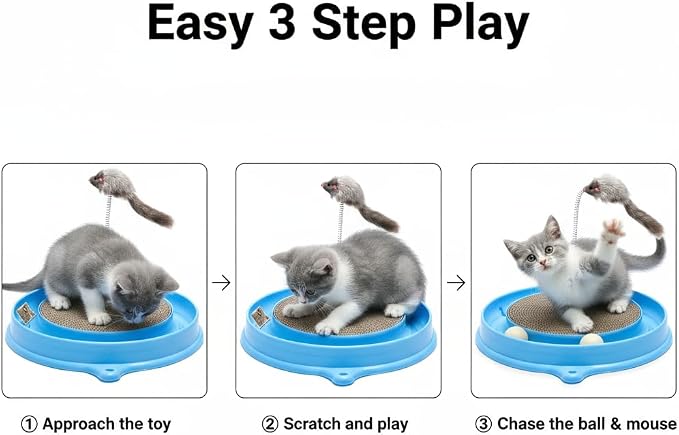 AUOON Cat Scratcher Toy with Ball Track for Indoor Cats and Kittens, Blue - Image 4