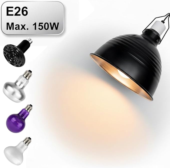 8.5 Inch Reptile Light Fixture,High Reflective Aluminum Shade, Ceramic E26 Socket with Independent Switch, Supports Up to 150W UVB/UVA/Basking Bulbs for Bearded Dragons, Turtles, Lizards & Terrariums