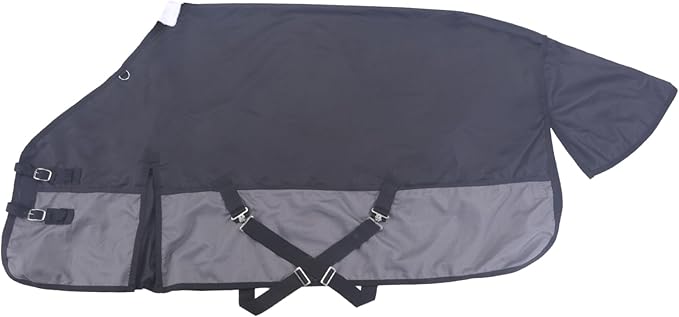 1200D Ripstop Waterproof Breathable Horse Blanket (0g No Fill), Lightweight Turnout Rain Sheet, Keeps Dry in Mud & Wet Weather BlackGrey 84"