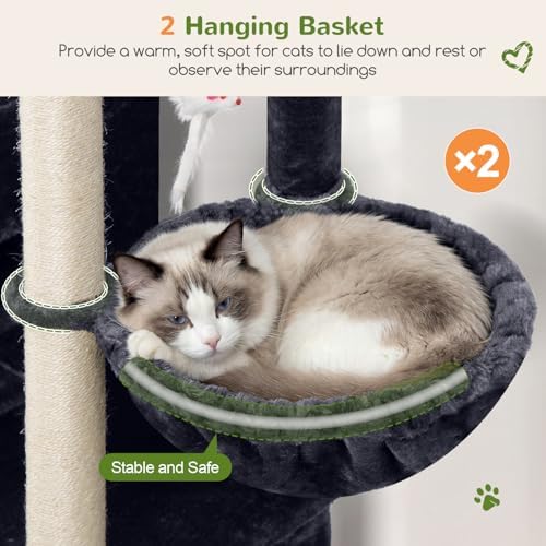 Globlazer Cat Tree Tower for Indoor Cats, Sturdy Adult Cat Tree House for Large Adult Cats with 2 Platform, 6 Cat Scratching Post, 2 Cat Caves, Dangling Toys, S63, 63 inch, Dark Grey - Image 4