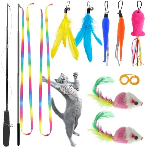 ZPH Cat Toys,Interactive Feather Variety Pack for Cats Wand Kitten Toy-Includ Cat Exercise Toy Fluffy Mouse Worms&Fish by PetsToys
