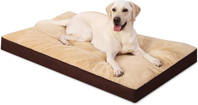 Dog Crate Bed Waterproof Deluxe Plush Dog Beds with Removable Washable Cover Anti-Slip Bottom Pet Sleeping Mattress for Large, Medium, Jumbo, Small Dogs, 41 x 27 inch, Brown