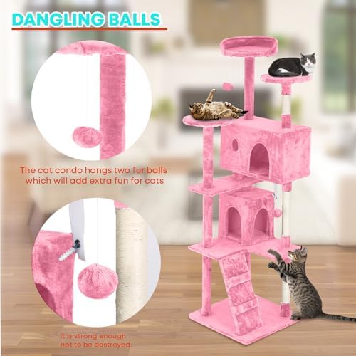 FDW | 70" Cat Tree Tower | Pink | Multi-Level Indoor Activity Center - Image 3