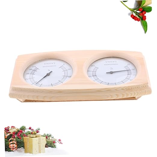 Toyvian Wooden Hygrothermograph for Sauna Thermometer Humidity Temperature Read Pointer