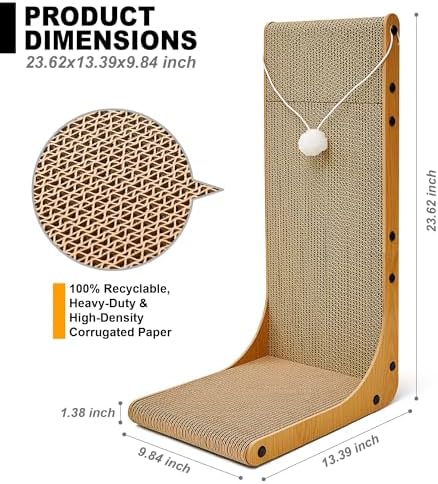 Cardboard Cat Scratcher, 23.6 Inch Cardboard Cat Scratching Post with Fuzzy Ball, Reversible Scratching Pad for Indoor Cats - Image 2