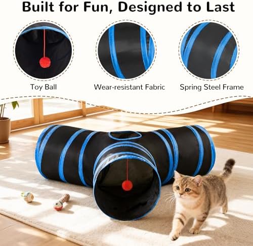 Tempcore Cat Tunnel, 3-Way Collapsible Toy for Indoor Cats, Royal Blue - Image 5