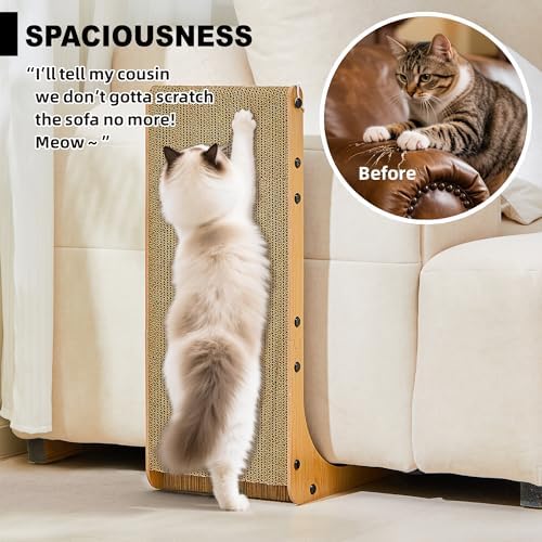 Value 2-Pack 23.6 Inch L-Shaped Cardboard Cat Scratcher, Dual Use (Vert/Horiz) Scratch Pad with Toy Balls, Wall-Mountable Furniture Protector Cat Scratchers for Indoor Cats - Image 5
