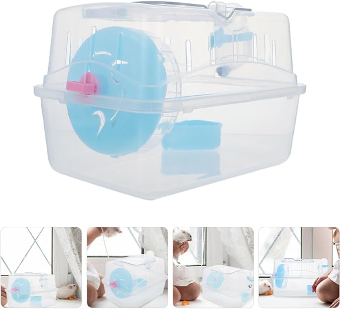 FOMIYES Gerbil Carrie Cage Hamster Travel Carrier Portable Cages Gerbil Transparent Travel Carry Case Outdoor Vacation House for Hamster, Gerbil, Mice Guinea Pig Small Animals - Blue