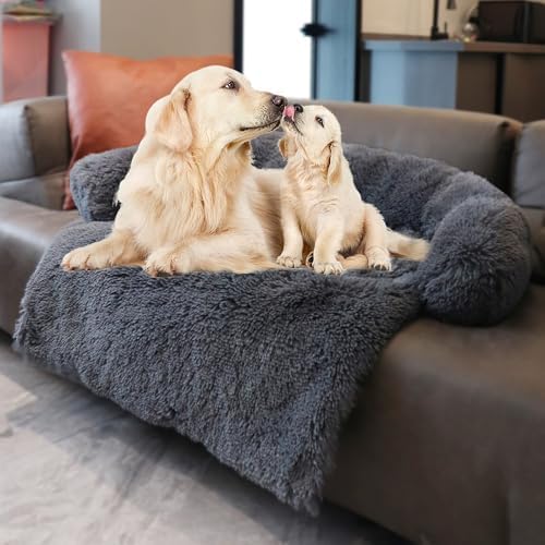 Tinaco Calming Dogs/Cats Bed Mats, Dog Pad Washable Removable Couch Cover, Plush Long Fur Mat for Pets, Waterproof Lining, Perfect for Small, Medium and Large Dogs and Cats (Navy Blue, 41"x37")