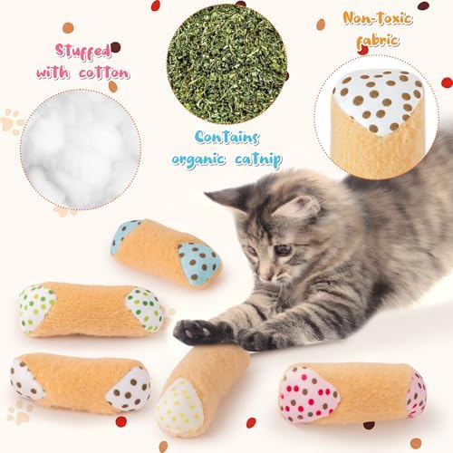 MALLMALL6 Catnip Toys for Cat - 5Pcs Cannoli Crinkle Paper Sound Catmint Toy Gift for Indoor Kitten, Teething Chew Kick Interactive Kitty Supplies, Soft Italian Dessert Pet Present for Kitten Lover - Image 3