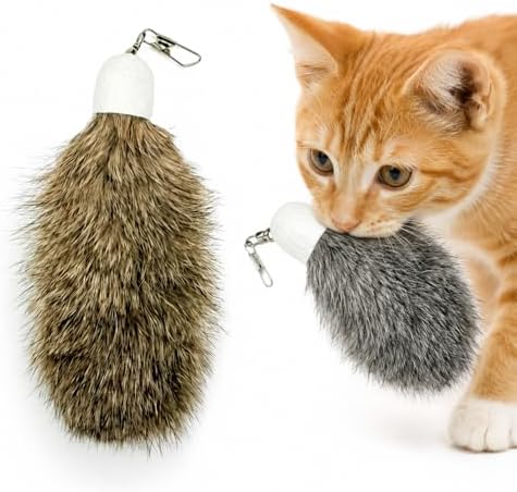 2 Pack Natural Rabbit Fur Cat Toy Refills ?€? Silent Interactive Cat Toys for Indoor Cats, Handmade Replacement Heads with Secure Connector for Cat Wand Toys by ZAYLUMO