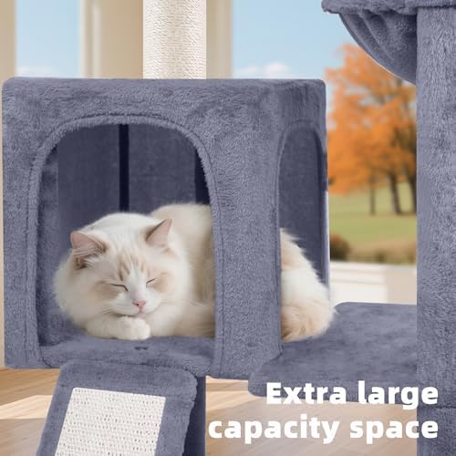 TWDEPART 55" All-in-One Cat Tree Tower with Scratching Board & Posts Cozy Sleeping Perch Hammock and Toy Balls,Grey - Image 5