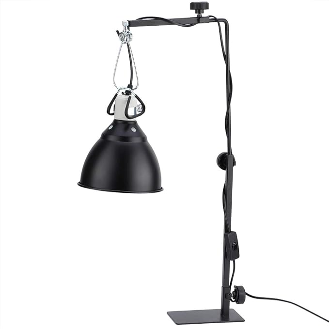 Reptile Lamp Stand, Metal Lamp Support for Pet Reptiles 40 to 64Cm Height Adjustable Black Reptile Light Stand for Reptile Accessories with Bracket,Rod and knob