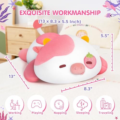 Mewaii Strawberry Cow Plush Pillow Cute Plushies, Squishy & Huggable, 13 in - Image 3