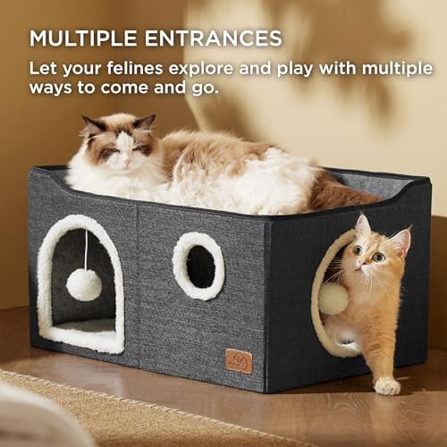 Bedsure Extra Wide Cat House Bed with Fluffy Ball and Scratch Pad - Image 2