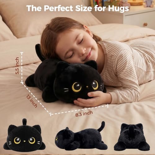 Mewaii Black Cat Plush Pillow Cute Plushies, Squishy & Huggable, 13 in - Image 2