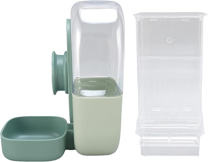 Automatic Bird Feeder Water Dispenser Set, Plastic Feeder and Drinker for Medium and Large Birds, Transparent 17oz Food and 28oz Water Capacity - Gravity Feeding, No Mess Design,