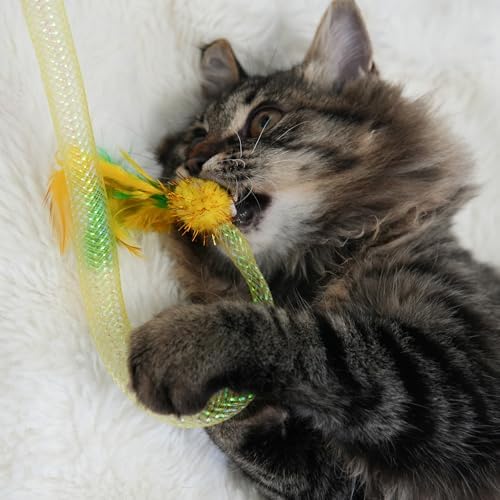 Cat Toys for Indoor Cats, Interactive Wand Toy 3 Pack with Feather and Bell - Image 4