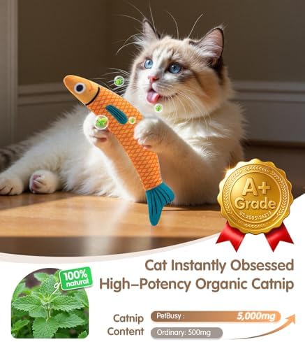 PetBusy Cat Toys with[5000mg A+Natural Catnip &Silvervine] [Baby Grade] Interactive Soft Chew Kicker Cat Toys for Indoor Cats & Kittens, [Crinkle &Bell] Fish Sound Toy, Drives Bored Cat Crazy with Fun - Image 2