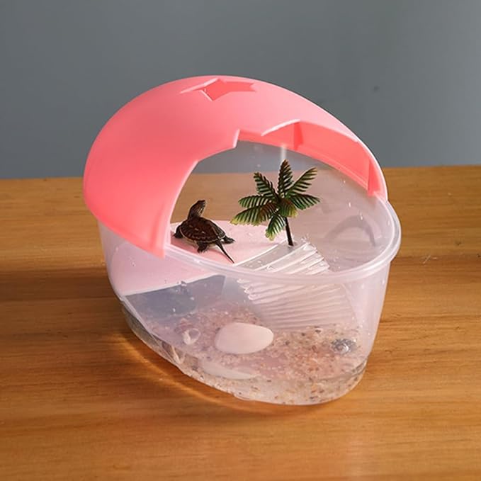 iplusmile Turtle Tank Small Plastic Reptile Habitat Box with Basking Platform and Swimming Area 9.84X6.69X6.10 Inches Indoor Tortoise Terrarium for Amphibians and Small Pets