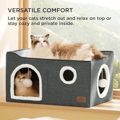 Bedsure Extra Wide Cat House Bed with Fluffy Ball and Scratch Pad - Image 3