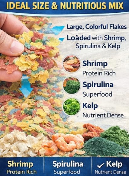 Tropical Color Enhancing Fish Food Flakes - 11lb Bulk Fish Food| Veteran Owned Small Business - Suitable for all Freshwater, Marine, Pond, And Goldfish | Made with Shrimp, and Spirulina