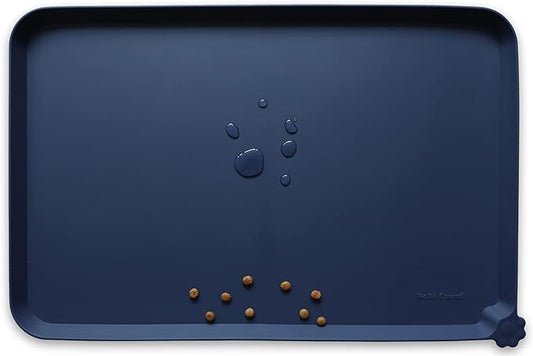 Hoki Found Silicone Pet Food Mats Tray - High-Lips Pet Dog Cat Bowl Mats - Dog Pet Cat Feeding Mat - Waterproof Dog Cat Food Mats -Pet Water Mats for Floors - French Navy
