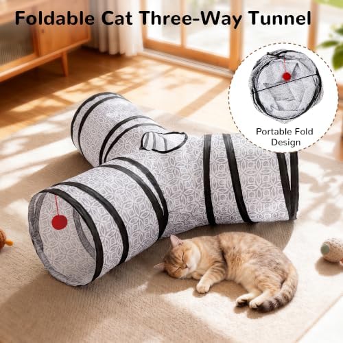 Tempcore Cat Tunnel, 3-Way Collapsible Toy for Indoor Cats, Grey Coin - Image 6