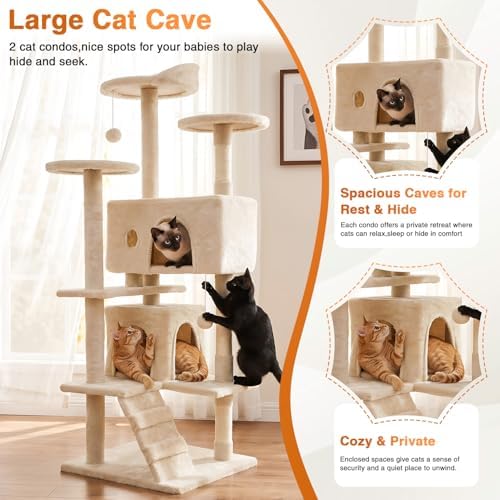 FDW | 54" Cat Tree Tower | Beige | Multi-Level Indoor Activity Center - Image 5