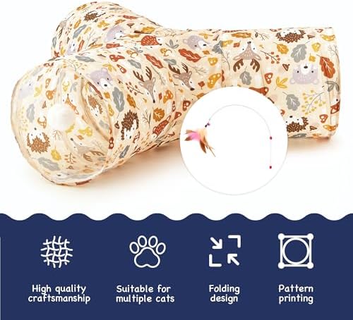 Tempcore Cat Tunnel, 3-Way Collapsible Toy for Indoor Cats, Beige Deer - Image 7