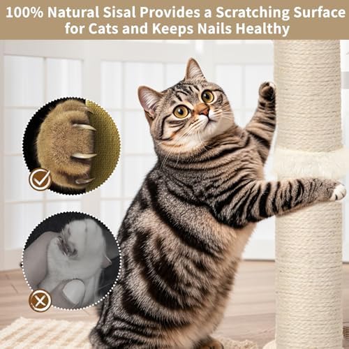 Tall Cat Scratching Post, 33 Inch Sisal Scratcher with Toys for Large Cats - Image 5