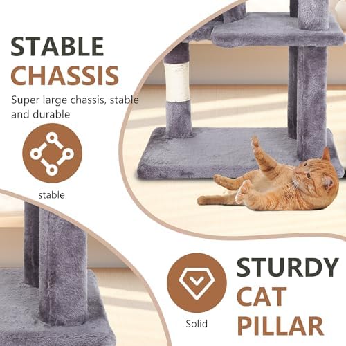 FDW | 36" Cat Tree Tower | Light Gray | Multi-Level Indoor Activity Center - Image 6