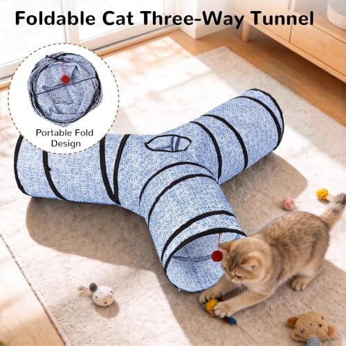 Tempcore Cat Tunnel, 3-Way Collapsible Toy, Large Size Blue Coin - Image 6