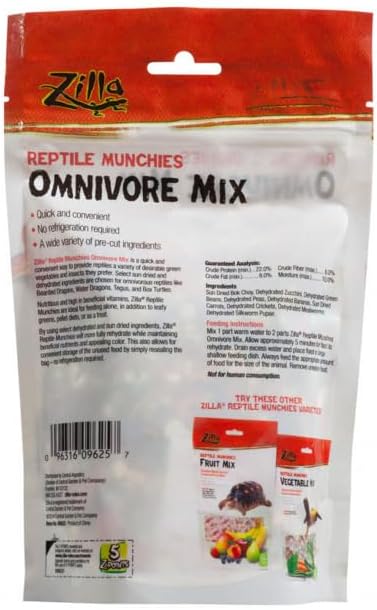 3 PACK ZILLA FREEZE DRIED REPTILE MUNCHIES OMNIVORE MIX 4 OZ (3 BAGS FOR A TOTAL OF 12 OZ OF FOOD!)