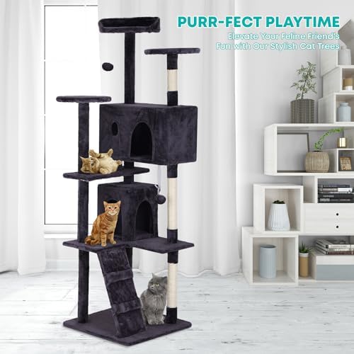FDW | 70" Cat Tree Tower | Ashy | Multi-Level Indoor Activity Center with Sisal Scratching Posts, Condos, Plush Perches, Hanging Cat Toys | Sturdy, Easy to Assemble | for Kittens & Adult Cats - Image 2