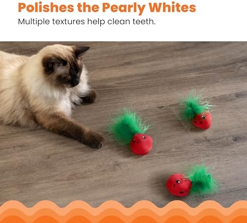 Catstages Strawbabies Dental Cat Chew Toy with Catnip & Feathers, 3-Pack - Image 4